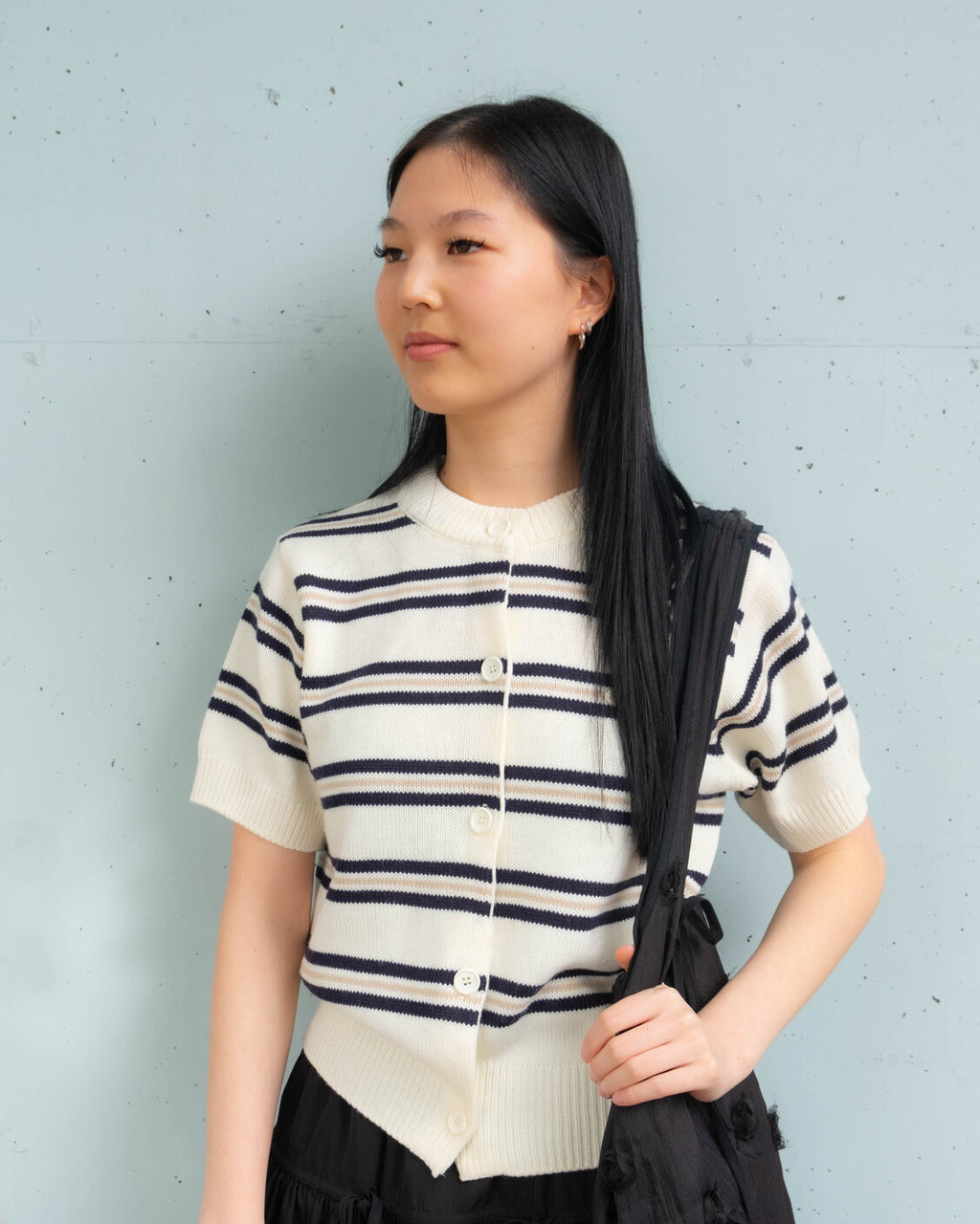 Sweet Striped Short-Sleeve Cardigan